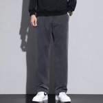 Pantalon homme taille elastiquee couleur unie coupe droite relaxed fit automne - noir