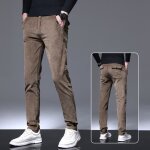 Pantalon homme velours ctel slim fit doubl polaire pantalon hiver chaud epais couleur unie - cafe