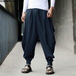 Pantalons hommmes sarouel japonais lches de jogging cross - crotch jambes larges bouffants