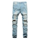 Pantalon en jeans délavés déchirés pour homme - funmoon - coupe droite - bleu clair - taille standard ... Pantalon en jeans délavés déchirés pour homme - funmoon - coupe droite - bleu clair - taille standard ...