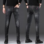 Pantalon en jeans d�lav� stretch pantalon denim homme slim a la mode jeans avec droit52noir