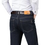 Pantalon en jeans homme coupe droite grand taille jean stretch business 5 poches taille haute effet dlav ...