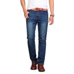 Pantalon en jeans homme coupe droite grande taille jean stretch 5 poches effet abrasion et dlav - bleu ...