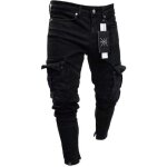Pantalon de jeans homme d�chir� effet d�chir� petits pieds - leoclotho - skinny - taille haute - noir ...