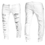 Pantalon jeans hommes mode decontractes d�chirure slim blanc blanc46