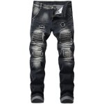 Pantalon jeans homme slim fit effet pliss + patch - insfity - noir