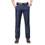 Pantalon en jeans homme stretch coupe droite jean lger elegant taille haute tissu confortable - bleu ...