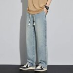 Pantalon en jeans homme vintage loose fit taille elastique casual jean stretch avec cordon effet dlav ...