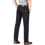 Pantalon en jeans noir pour homme coupe droite jean stretch business taille haute - insfity
