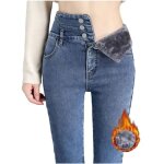 Pantalon jeans thermiques femme - slim taille haute - skinny stretch - epais - denim jeans polaire hiver ...