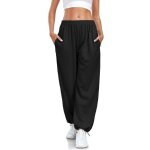 Pantalon de jogging - marque - ample - taille haute - lastique - noir