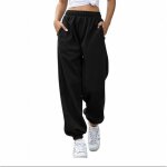 Pantalon de jogging pour femme - noir - survêtement ample en coton Pantalon de jogging pour femme - noir - survêtement ample en coton