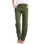 Pantalon large en coton et lin pour femme - vert - respirant - randonne et yoga