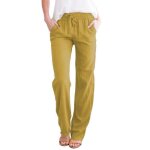 Pantalon large décontracté en coton et lin jaune pour femme - confortable et respirant pour randonnée ... Pantalon large décontracté en coton et lin jaune pour femme - confortable et respirant pour randonnée ...