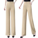 Pantalon l�ger femme jambes larges taille haute elastique avec poches pantalon elegant couleur unie confortabl ...