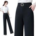 Pantalon l�ger femme jambes larges taille haute elastique avec poches pantalon elegant couleur unie confortabl ...