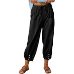 Pantalon en lin - femme - 7 / 8 - taille lastique - ample - noir
