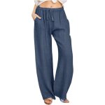 Pantalon lin femme t dcontract taille haute avec cordon - marine - large - 2023 nouveau mode