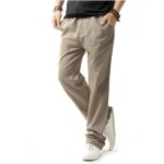 Pantalon en lin homme confortable coupe droite - insfity - taille elastiquee - beige
