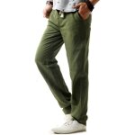 Pantalon en lin homme confortable taille elastiquee coupe droite l�ger et� - vert - insfity