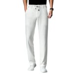 Pantalon lin homme respirant coupe droite taille elastique casual pantalon ete confortable couleur unie ...