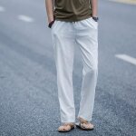 Pantalon en lin homme slim fit confortable taille elastiquee coupe droite lger et - insfity - blanc ...