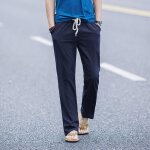 Pantalon en lin homme slim fit confortable taille elastiquee coupe droite l�ger et� - insfity - bleu ...