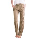 Pantalon long et droit dcontract en coton lin pour femmes - lukcolor - bleu - taille m - coupe droite ...