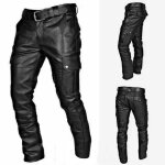 Pantalon long homme rtro en cuir moto rue - slim - noir