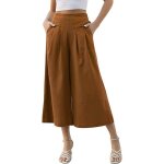 Pantalon pantacourt femme - chic - brun - taille lastique - polyester - dcontract