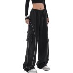 Pantalon parachute femmes - y2k - baggy track cargo - noir - taille standard