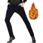 Pantalon slim fit homme velours c�tel� doublure en polaire hiver chaude extensible casual - bleu marine ...