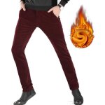 Pantalon slim fit homme velours ctel doublure en polaire hiver chaude extensible casual - bordeaux