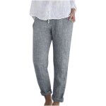 Pantalon de sport d�contract� en coton et lin pour femmes - gris