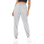 Pantalon de sport femme décontracté en coton respirant avec poches - gris Pantalon de sport femme décontracté en coton respirant avec poches - gris