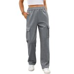 Pantalon sport femme de jogging taille haute multi poches - gris fonce