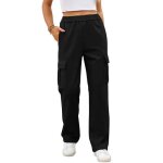 Pantalon sport femme de jogging taille haute multi poches - noir