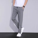 Pantalon de sport en soie glacée stretch coupe droite pour homme - gris Pantalon de sport en soie glacée stretch coupe droite pour homme - gris