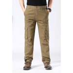 Pantalon de travail homme kaki fonce relaxed fit 100%coton multi poches taille elastique l�che casual ...