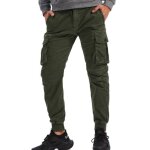 Pantalon de travail homme style cargo multi poches taille lastique cheville lastique - vert fonce
