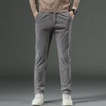 Pantalon velours ctel automne slim fit - insfity - gris clair - coupe droite - 4 poches - homme