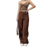 Pantalon en velours côtelé pour femme casual taille haute avec poches doux et confortable marron Pantalon en velours côtelé pour femme casual taille haute avec poches doux et confortable marron