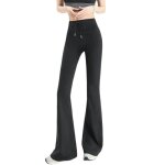Pantalon de yoga pour femme taille haute lastique pantalon slim fit jambe vase stretch couleur unie ...