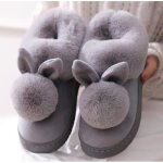 Pantoufles dintrieur en coton avec oreilles de lapin pour femmes - gris