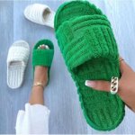 Pantoufle femme hiver poilu intrieur - ecelen - lh1023taslp01hd - vert - confortable et  la mode