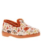 Pantoufles charentaise brique plates  col orange et imprim hrisson et renard