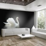 Papier peint animaux cygne (noir et blanc) 250x193 cm - papier peint panoramique - intissé Papier peint animaux cygne (noir et blanc) 250x193 cm - papier peint panoramique - intissé