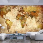 Papier peint carte du monde old world map 100x70 cm - papier peint panoramique - intiss�