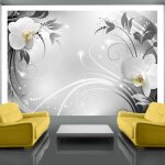 Papier peint fleurs orchids on silver 200x140 cm - papier peint panoramique - intiss�
