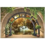Papier peint intiss� 3d for�t 254x184 cm cascade fen�tre paysage nature salon photo non tiss� muraux ...